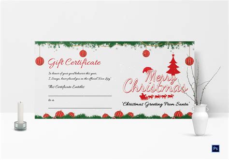 Printable Merry Christmas Gift Certificate Template in Adobe Photoshop